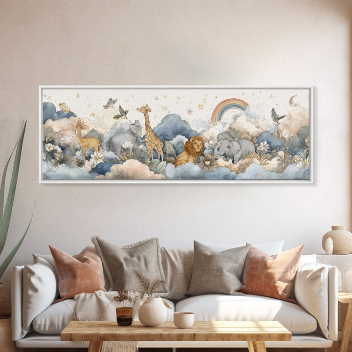 Woodland Animal Parade Framed Canvas Print, Nursery Decor, Nursery Art, Fine Art, Nursery, Kids Wall Art, Nursery Wall Decals, NDE-3x1-18