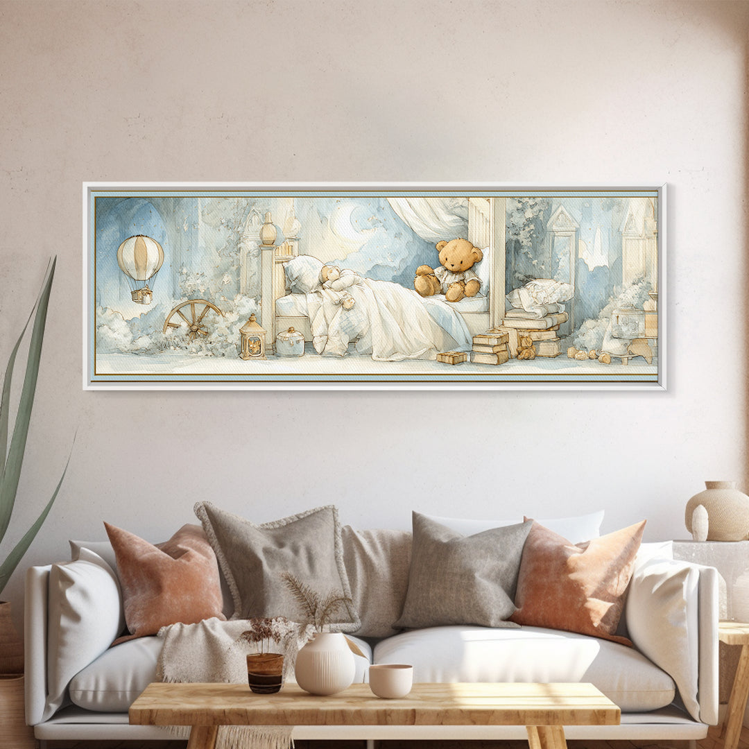 Storybook Bear with Little Lantern Canvas Print, Nursery Decor, Kids Wall Art, Abstract Art, Nursery, Room Decor, NDE-3x1-25