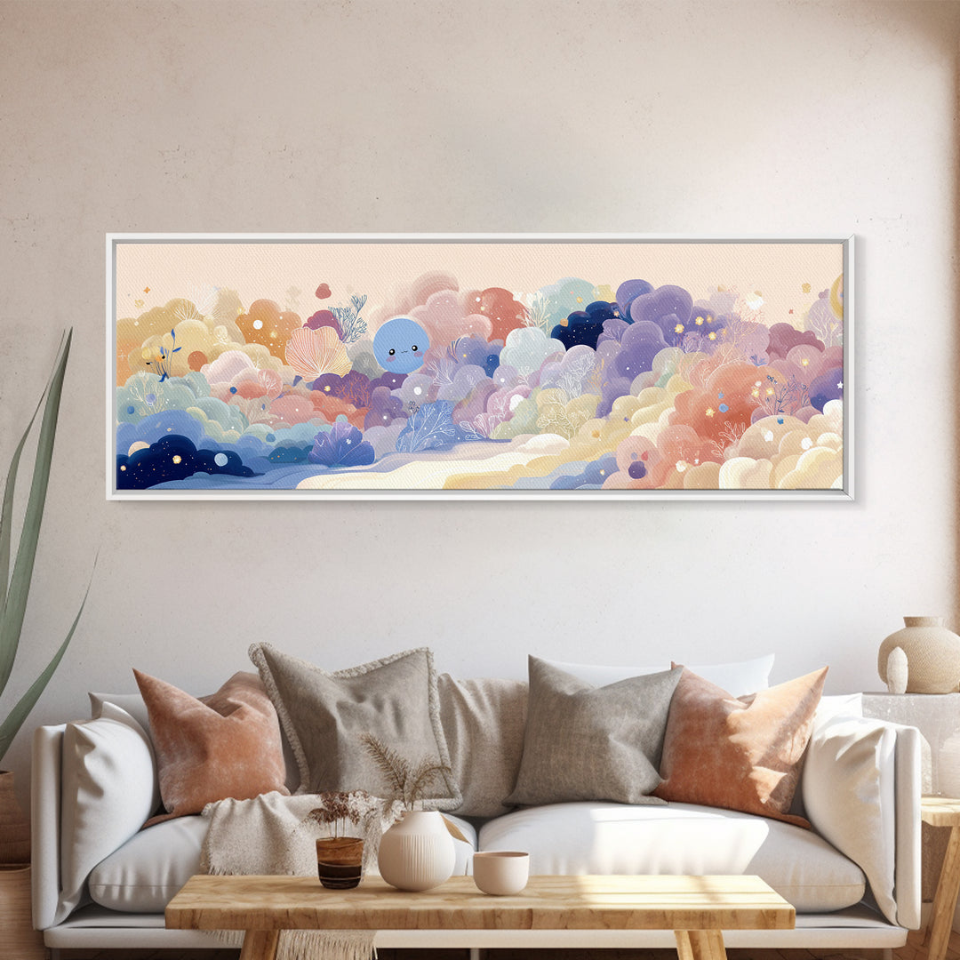 Pastel Rainbow with Soft Cloud Shapes Canvas Print, Nursery Decor, Boy Nursery Decor, Abstract Art, Nursery, Contemporary Art, NDE-3x1-41