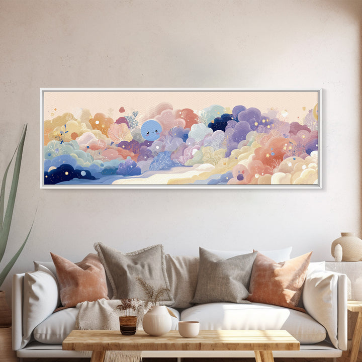 Pastel Rainbow with Soft Cloud Shapes Canvas Print, Nursery Decor, Boy Nursery Decor, Abstract Art, Nursery, Contemporary Art, NDE-3x1-41