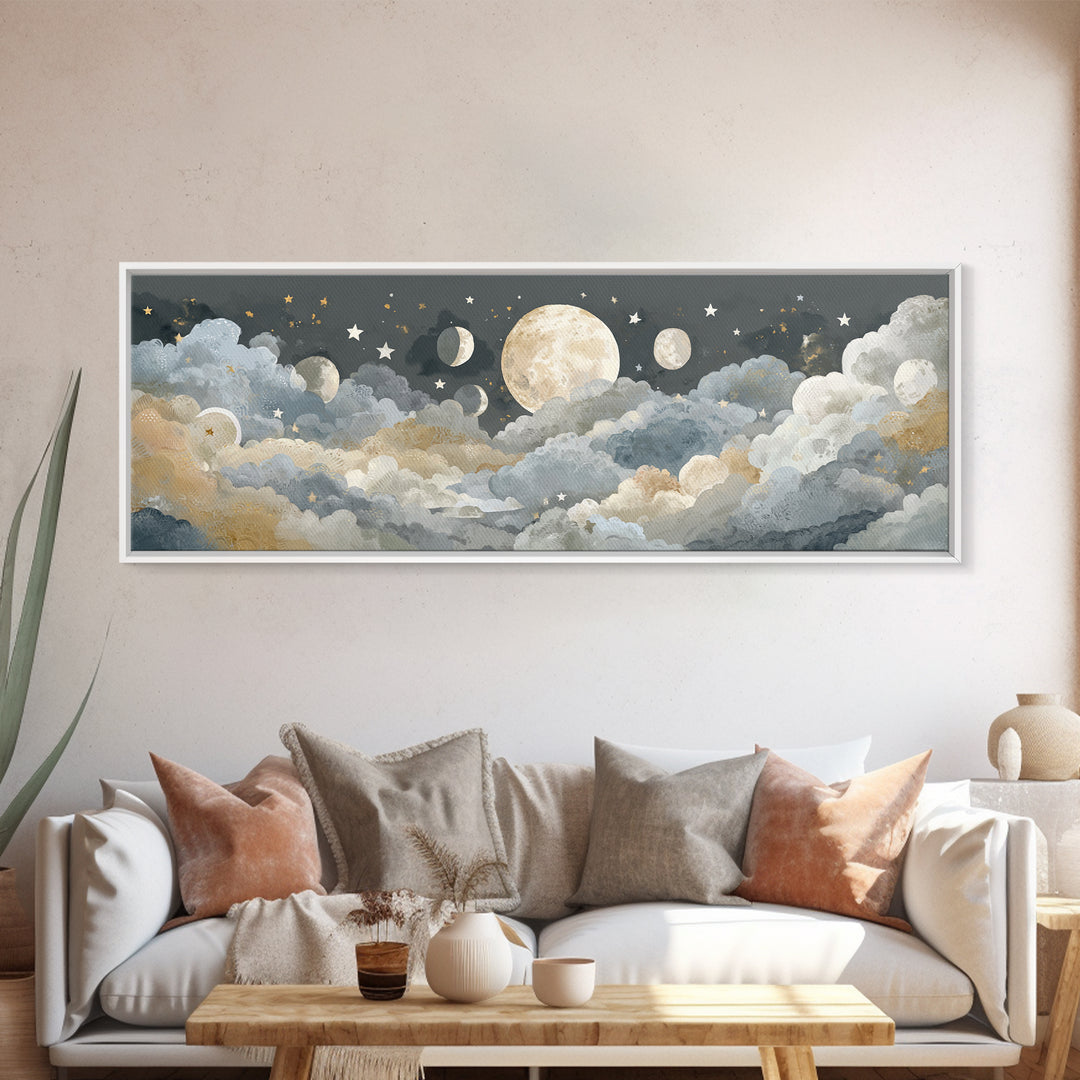 Moon Phase Mobile Canvas Print, Nursery Decor, Fine Art, Nursery, Floral Wall Art, Botanical Wall Art, Safari Nursery Decor, NDE-3x1-43