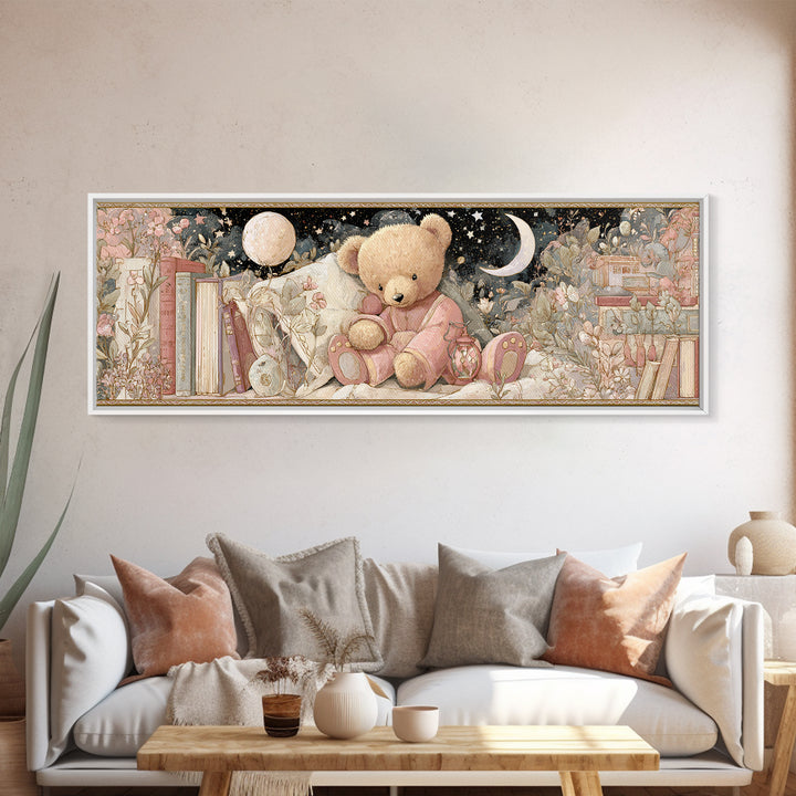 Storybook Bear with Little Lantern Canvas Print, Nursery Decor, Kids Wall Art, Abstract Art, Nursery, Room Decor, NDE-3x1-49