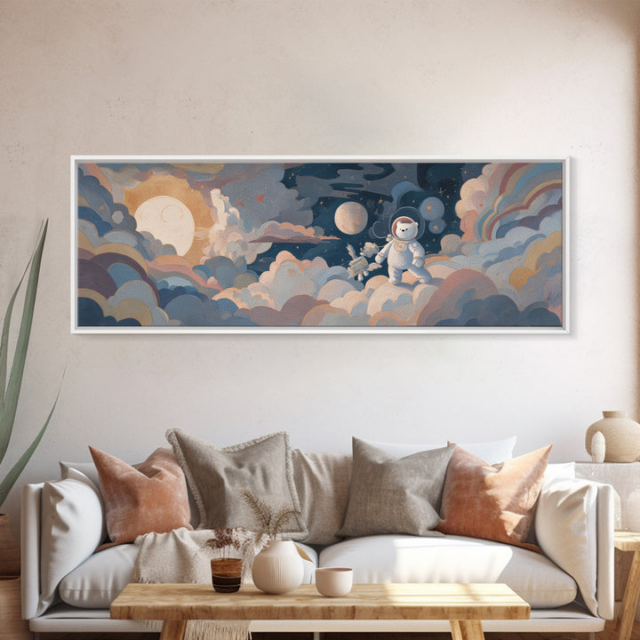 Little Astronaut Bear Framed Canvas Print, Nursery Decor, Art Print, Fine Art, Nursery, Woodland Nursery Decor, Nursery Prints, NDE-3x1-55