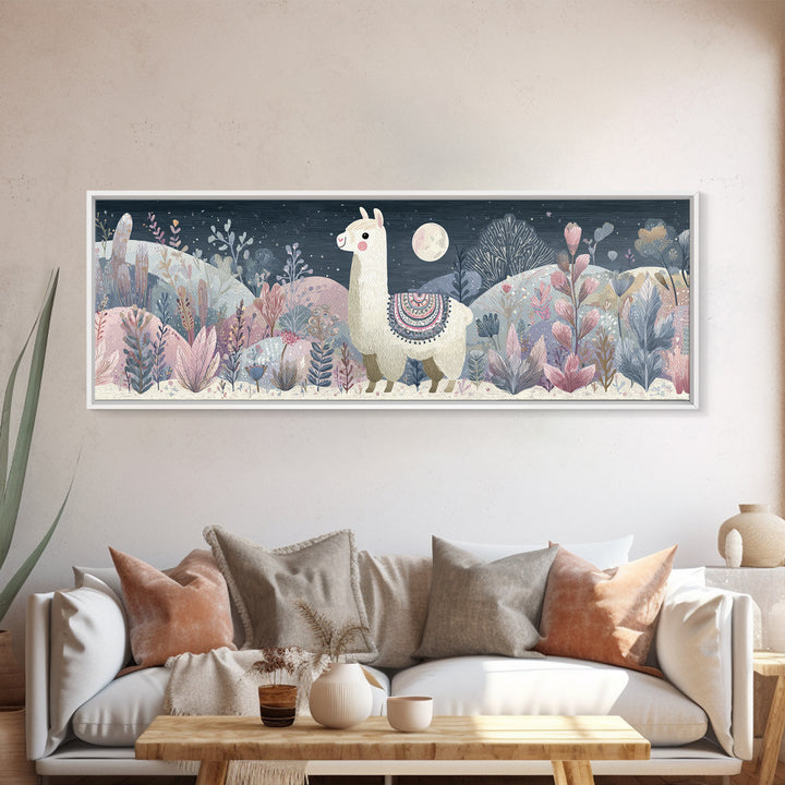 Cute Llama with Blanket Pattern Canvas Print, Nursery Decor, Nursery Wall Decal, Oil Painting, Nursery, Minimalist Decor, NDE-3x1-61