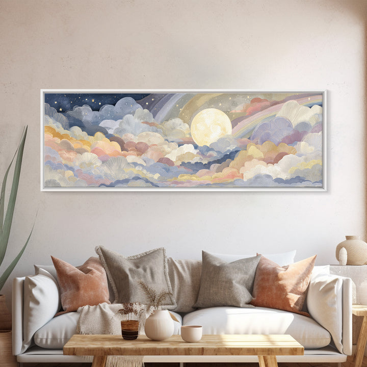 Pastel Rainbow with Soft Cloud Shapes Canvas Print, Nursery Decor, Boy Nursery Decor, Abstract Art, Nursery, Contemporary Art, NDE-3x1-65