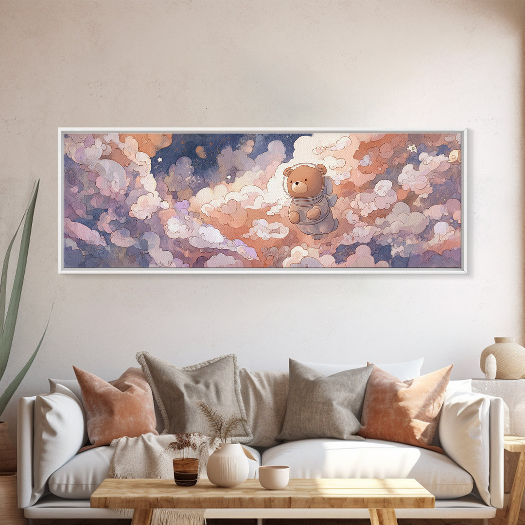 Little Astronaut Bear Framed Canvas Print, Nursery Decor, Statement Artwork, Fine Art, Nursery, Nursery Wall Art, NDE-3x1-7