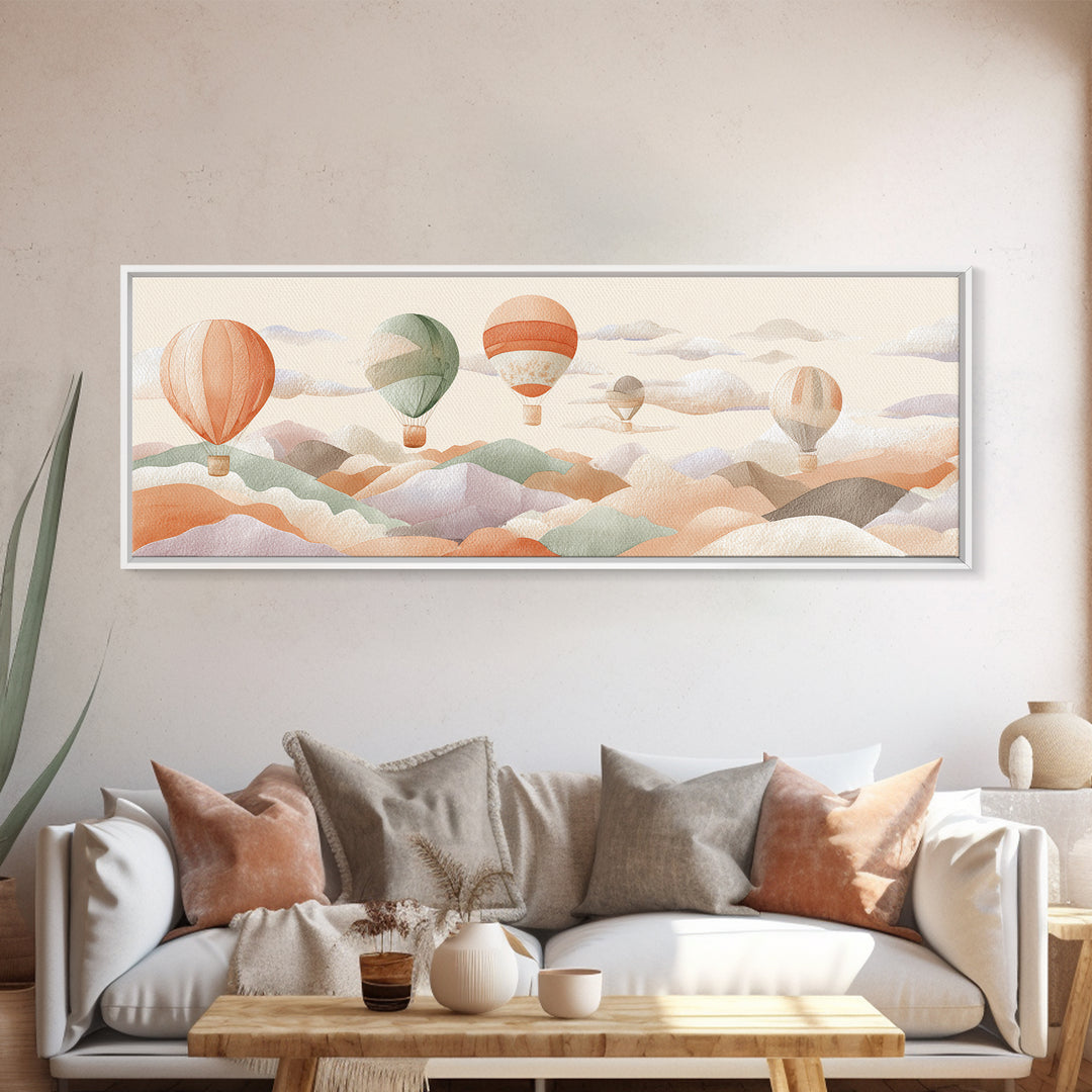 Hot Air Balloon Drifting Canvas Print, Nursery Decor, Art Print, Fine Art, Nursery, Woodland Nursery Decor, Nursery Prints, NDE-3x1-76