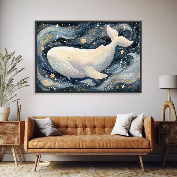 Baby Whale Swimming Through Stars Canvas Print, Nursery Decor, Wall Light, Fine Art, Nursery, Statement Artwork, Boho Decor, NDE-3x2-12