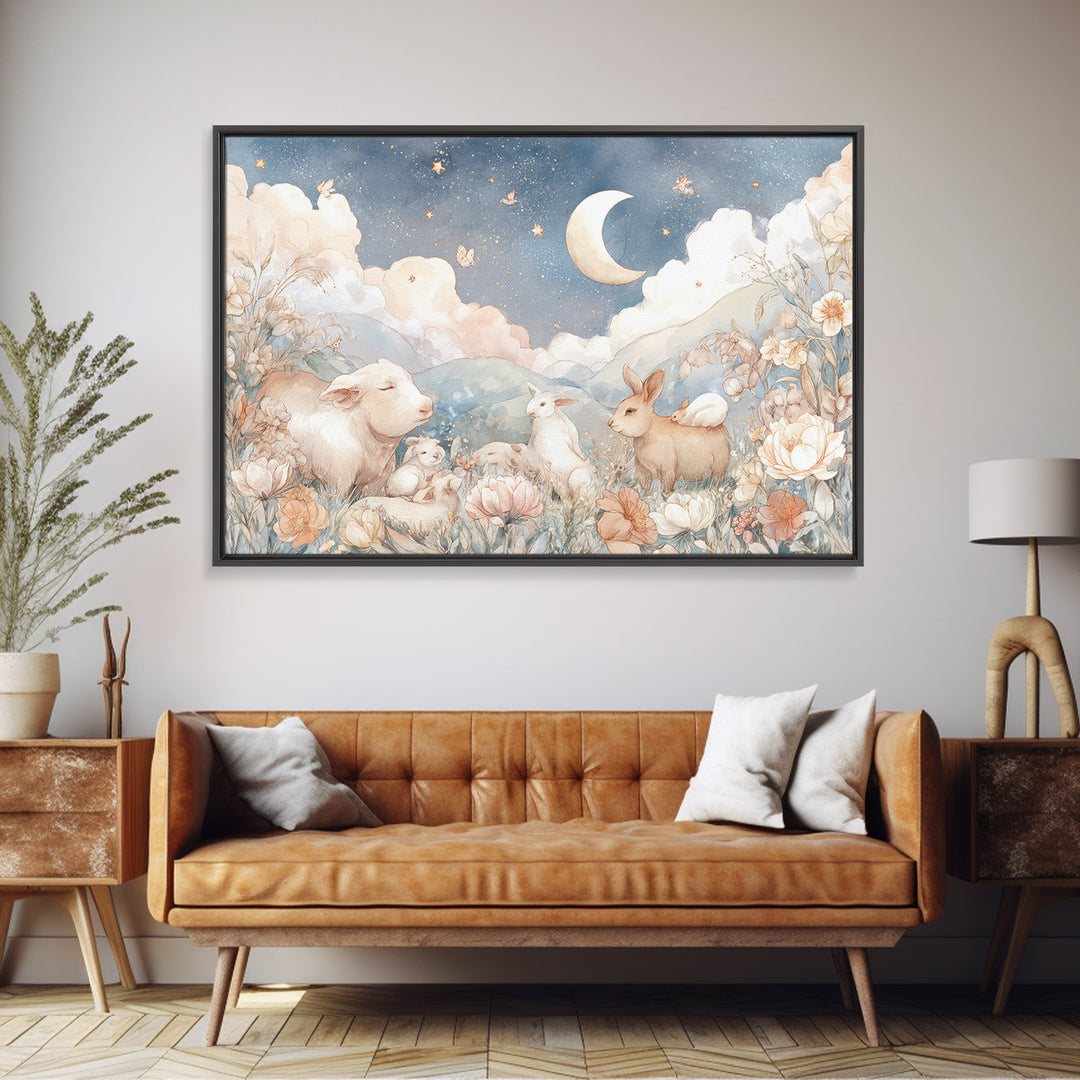 Farm Animals in Soft Watercolor Style Canvas Print, Nursery Decor, Wall, Oil Painting, Nursery, Nursery Wall Decals, NDE-3x2-22