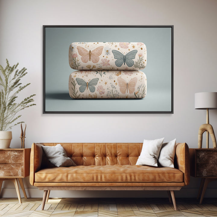 Pastel Butterfly and Wildflower Pattern Canvas Print, Nursery Decor, Boy Nursery Decor, Fine Art, Nursery, Contemporary Art, NDE-3x2-44