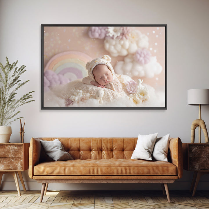 Cloud Rainbow and Raindrop Composition Canvas Print, Nursery Decor, Gallery Decor, Fine Art, Nursery, Wall Art, Home Decor, NDE-3x2-48