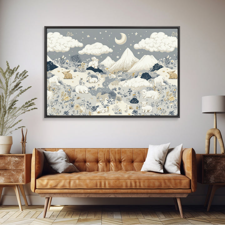 Calm Mountain Nursery Landscape Canvas Print, Nursery Decor, Kids Wall Art, Fine Art, Nursery, Room Decor, Textured Painting, NDE-3x2-52