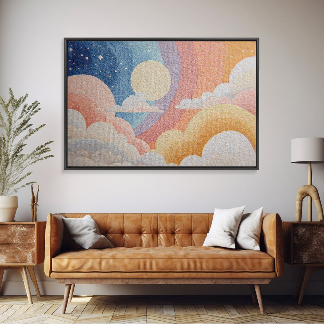Pastel Rainbow with Soft Cloud Shapes Canvas Print, Nursery Decor, Modern Decor, Abstract Art, Nursery, Wall Decor, Art Print, NDE-3x2-53