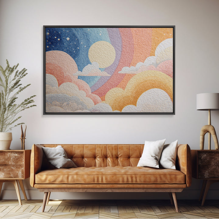 Pastel Rainbow with Soft Cloud Shapes Canvas Print, Nursery Decor, Modern Decor, Abstract Art, Nursery, Wall Decor, Art Print, NDE-3x2-53