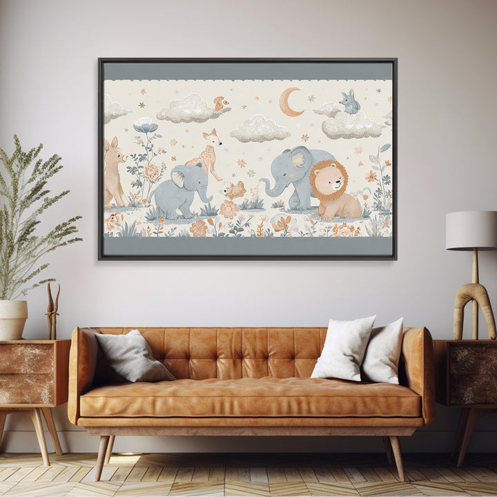 Woodland Animal Parade Framed Canvas Print, Nursery Decor, Nursery Prints, Nursery, Nursery Wall Decal, Boy Nursery Decor, NDE-3x2-6