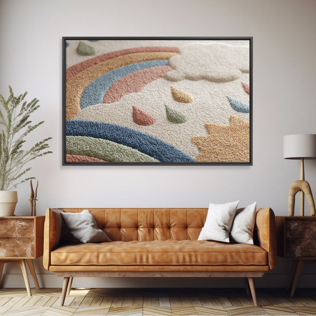 Cloud Rainbow and Raindrop Composition Canvas Print, Nursery Decor, Contemporary Art, Fine Art, Nursery, Wall Decals, NDE-3x2-72