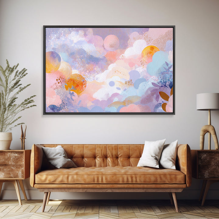 Pastel Rainbow with Soft Cloud Shapes Framed Canvas Print, Nursery Decor, Room Decor, Abstract Art, Nursery, Framed Wall Art, NDE-3x2-77
