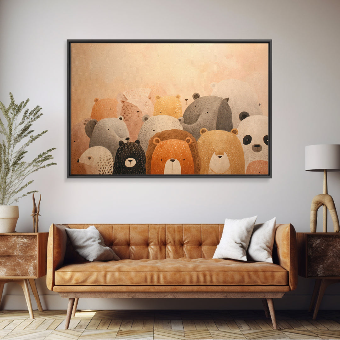 Cute Safari Animals Framed Canvas Print, Nursery Decor, Floral Wallpaper, Oil Painting, Nursery, Fine Art Print, NDE-3x2-8
