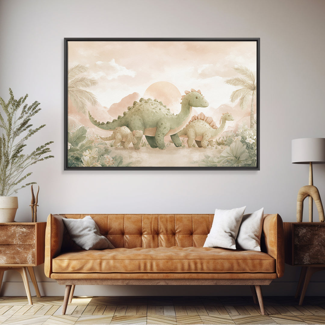 Gentle Dinosaur Family Canvas Print, Nursery Decor, Nursery Wall Decor, Fine Art, Nursery, Nursery Name Sign, Kids Wall Art, NDE-3x2-83