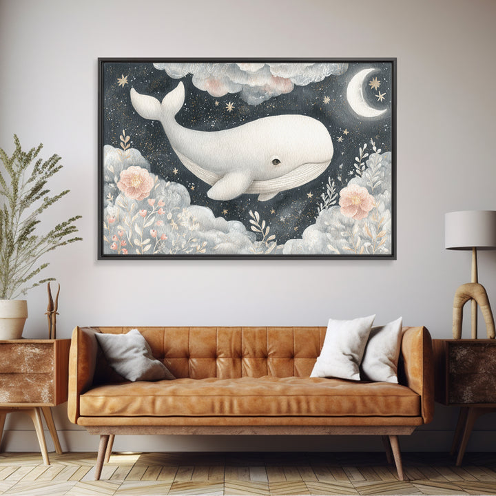 Baby Whale Swimming Through Stars Canvas Print, Nursery Decor, Wall Decor, Fine Art, Nursery, Woodland Nursery Decor, NDE-3x2-84