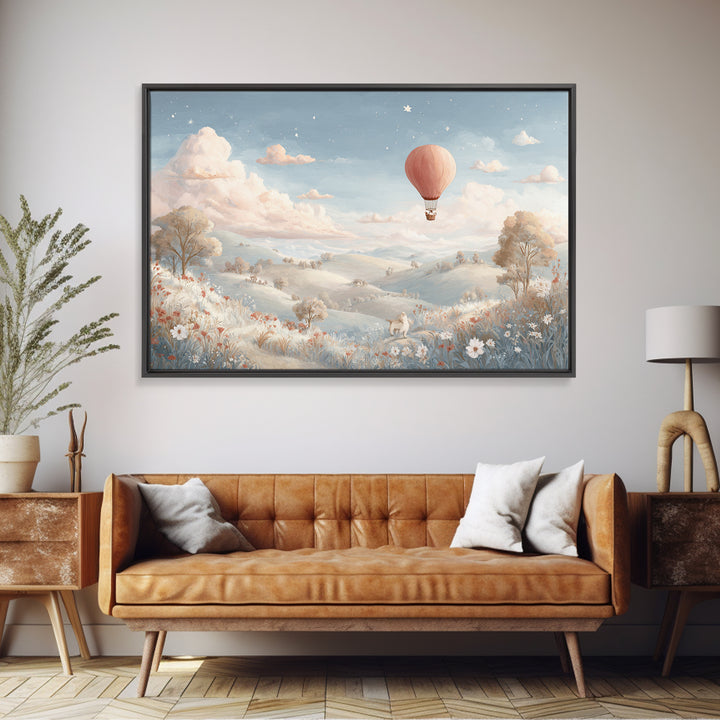 Hot Air Balloon Drifting Canvas Print, Nursery Decor, Art Print, Fine Art, Nursery, Woodland Nursery Decor, Nursery Prints, NDE-3x2-88