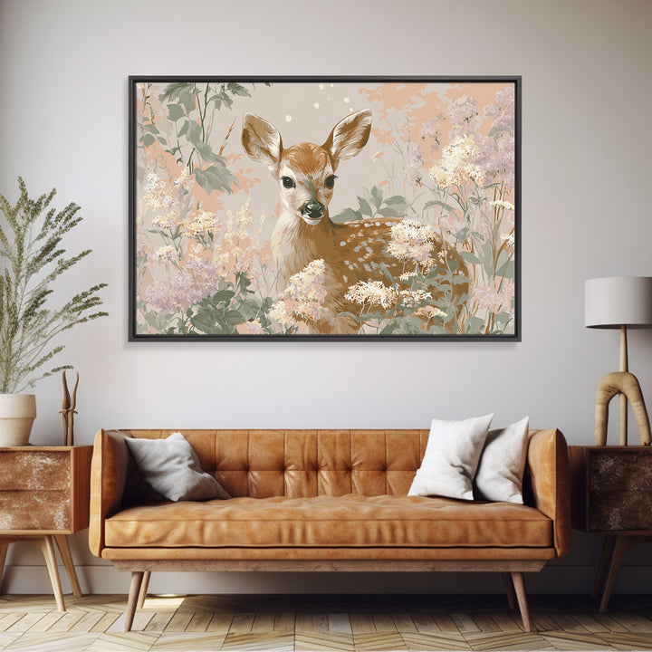 Baby Deer in Meadow with Fireflies Canvas Print, Nursery Decor, Nursery Wall Decals, Oil Painting, Nursery, Textured Painting, NDE-3x2-98