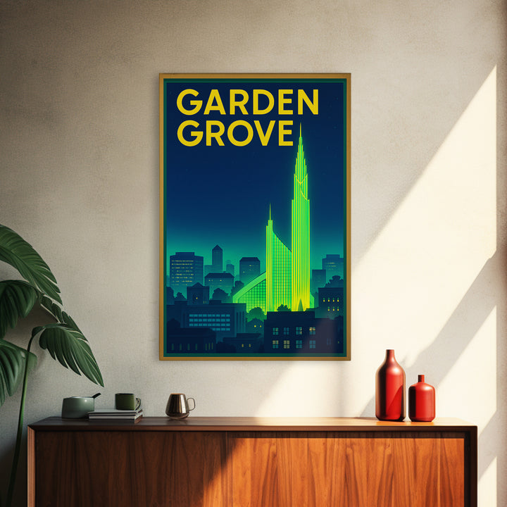 Garden Grove Travel Poster, Canvas Print, Electric Night Poster Art, Garden Grove Poster Print, Travel Wall Art, Wanderlust Decor