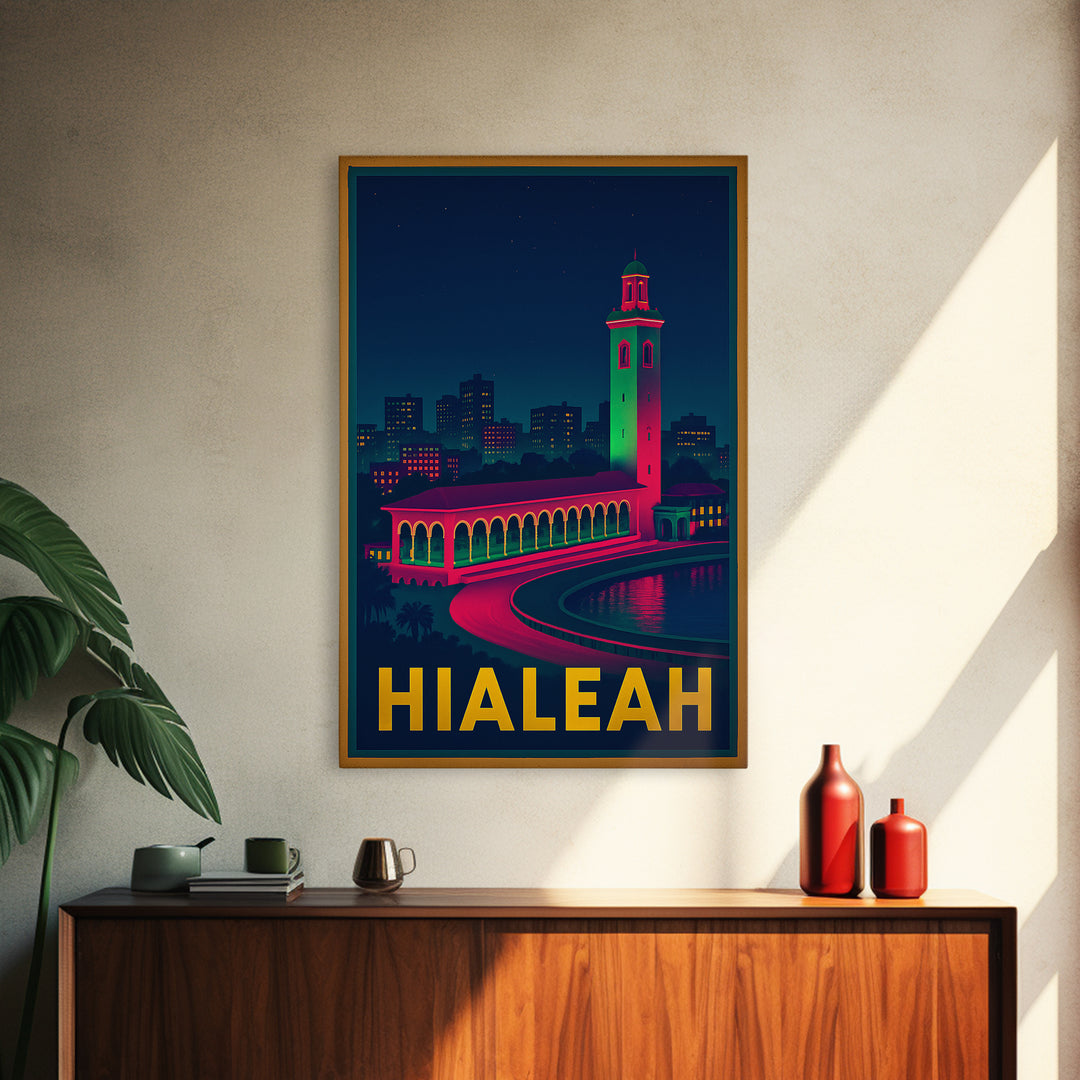 Hialeah Florida Travel Poster, Canvas Print, Cyberpunk Style City Art, Hialeah Travel Art, Wanderlust Decor, Fine Art Print, Wall Art