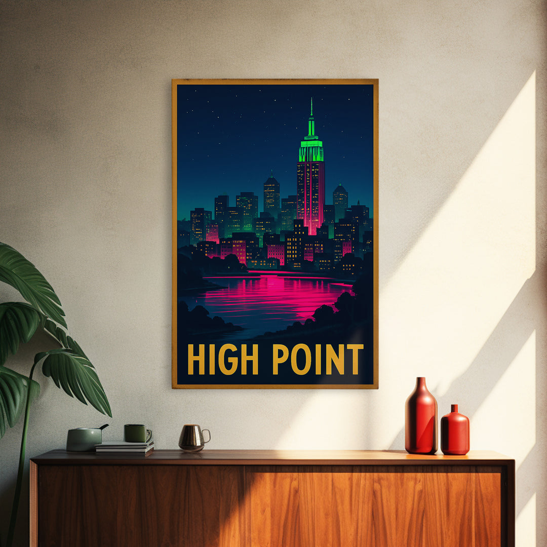 High Point North Carolina Travel Poster, Canvas Print, Cyberpunk Style City Art, High Point City Art, Travel Art, Travel Art Print