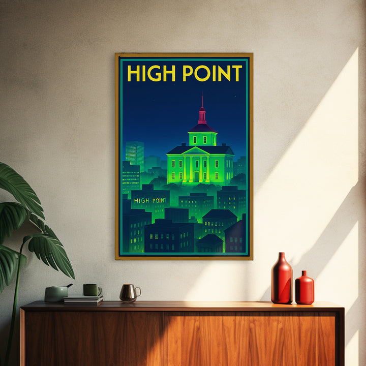 High Point Travel Poster, Framed Canvas Print, Cyberpunk Style City Art, High Point City Art, Vintage City Poster, Vintage Travel Art