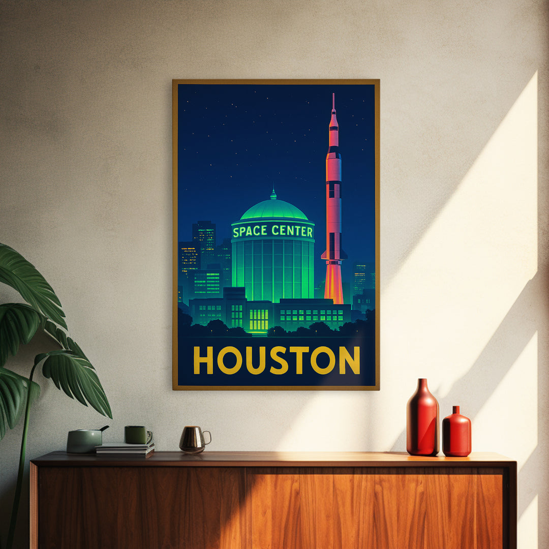 Houston Texas Travel Poster, Canvas Print, Electric Night Poster Art, Houston City Art, Fine Art Print, Travel Wall Art, Home Office Decor