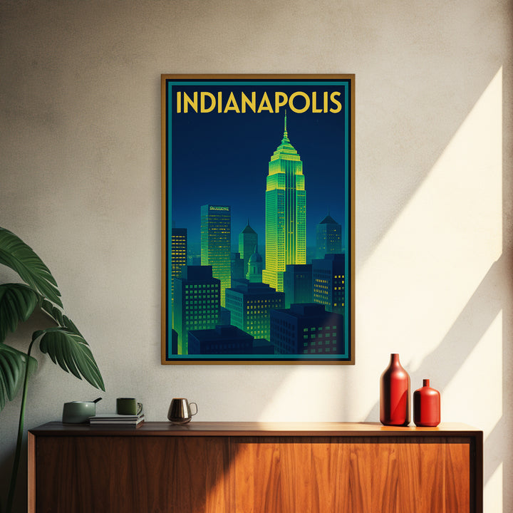 Indianapolis Travel Poster, Canvas Print, Cyberpunk Style City Art, Indianapolis City Art, Wanderlust Decor, Home Office Decor