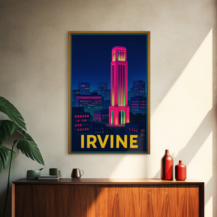 Irvine California Travel Poster, Canvas Print, Cyberpunk Style City Art, Irvine Wall Art, Watercolor City Skyline, Wall Art