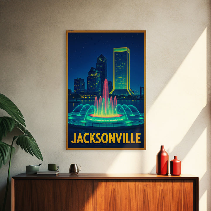 Jacksonville Florida Travel Poster, Canvas Print, Neon Skyline Art Wall Art, Jacksonville Poster Print, Vintage Travel Art, City Art Print