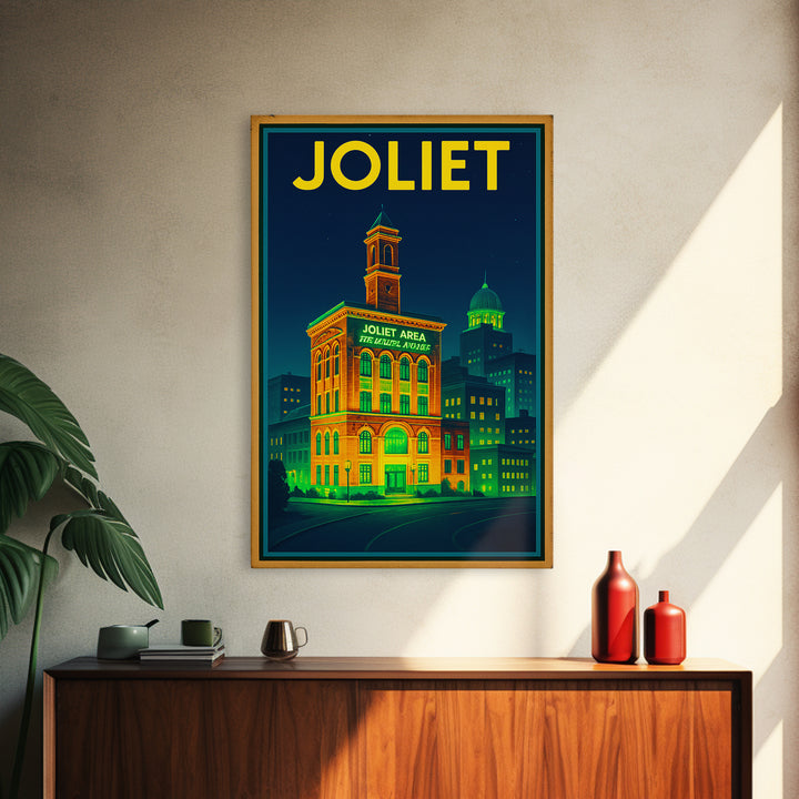Joliet Travel Poster, Canvas Print, Electric Night Poster Art, Joliet Poster Print, Travel Wall Art, Vintage City Poster, Retro Travel Print