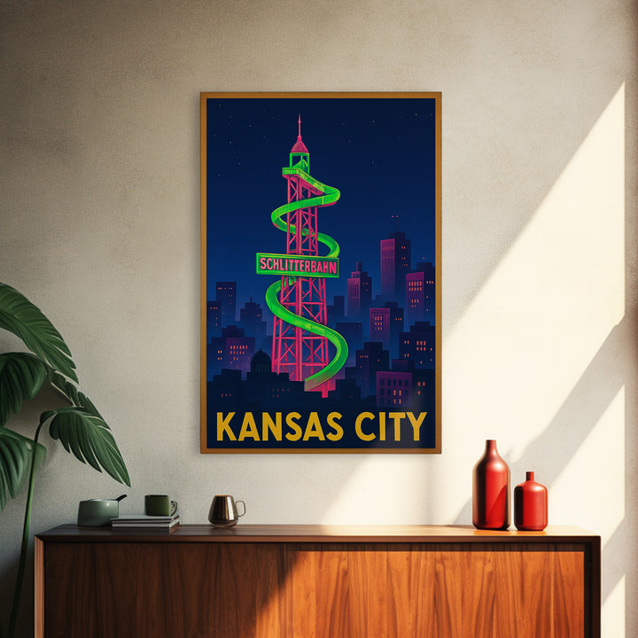 Kansas City Travel Poster, Canvas Print, Cyberpunk Style City Art, Kansas City Poster Print, Travel Wall Art, Living Room Wall Art