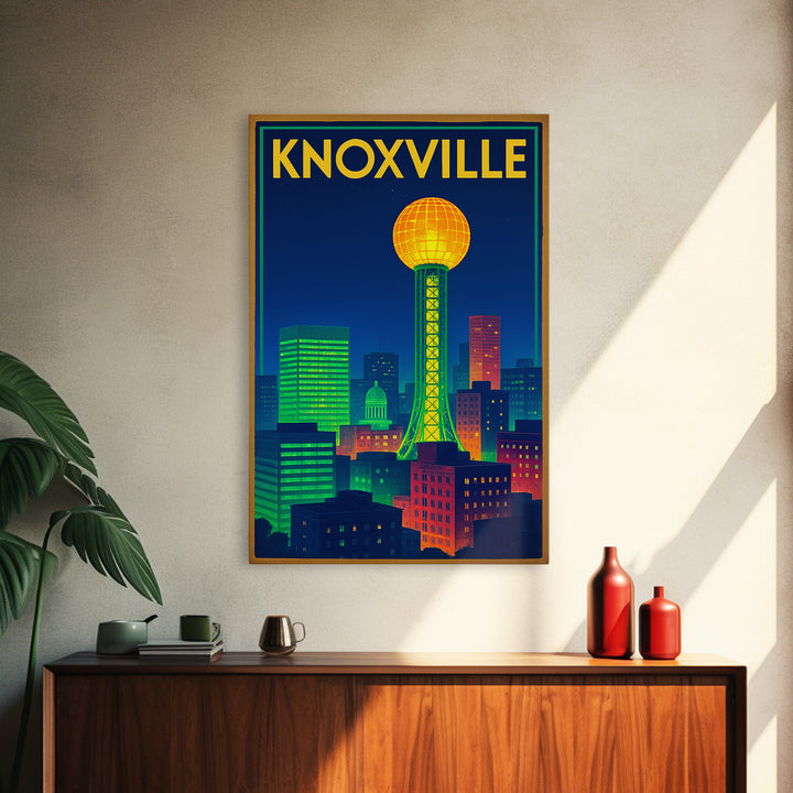 Knoxville Travel Poster, Framed Canvas Print, Retro Neon Travel Art, Knoxville Art Print, Retro Travel Print, Travel Wall Art, Design 2