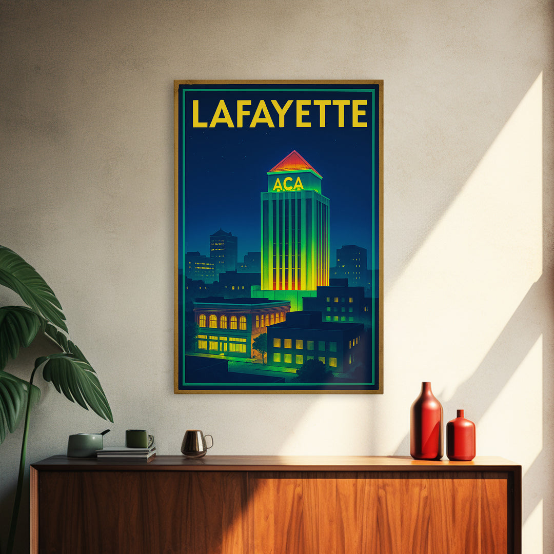 Lafayette Travel Poster, Canvas Print, Electric Night Poster Art, Lafayette Wall Art, Living Room Wall Art, Travel Wall Decor, Design 2