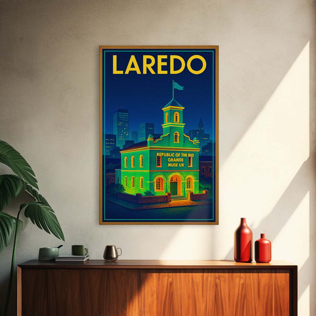 Laredo Travel Poster, Framed Canvas Print, Electric Night Poster Art, Laredo Poster Print, Modern Wall Decor, Retro Travel Print