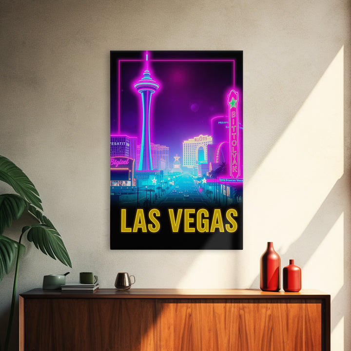 Las Vegas Travel Poster, Canvas Print, Retro Neon Travel Art, Las Vegas City Art, City Art Print, Travel Art Print, Modern Wall Decor