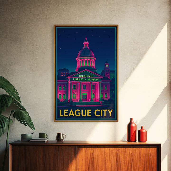 League City Texas Travel Poster, Canvas Print, Cyberpunk Style City Art, League City Art Print, Modern Wall Decor, Eclectic Wall Decor