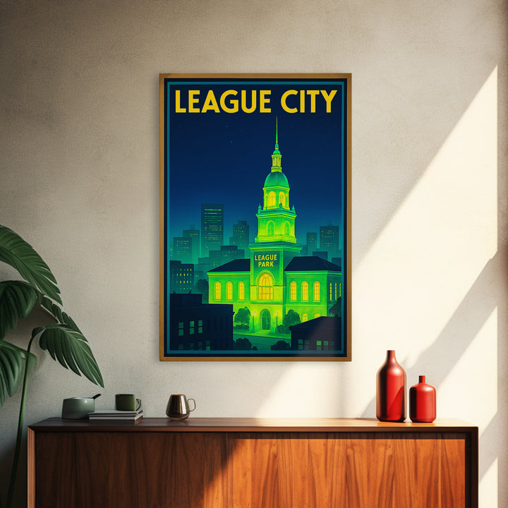League City Travel Poster, Canvas Print, Electric Night Poster Art, League City Poster Print, Home Office Decor, Watercolor City Skyline