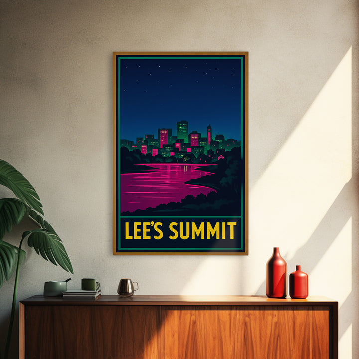 Lee'S Summit Missouri Travel Poster, Canvas Print, Neon Skyline Wall Art, Lee'S Summit Travel Art, Vintage City Art, Travel Art Print