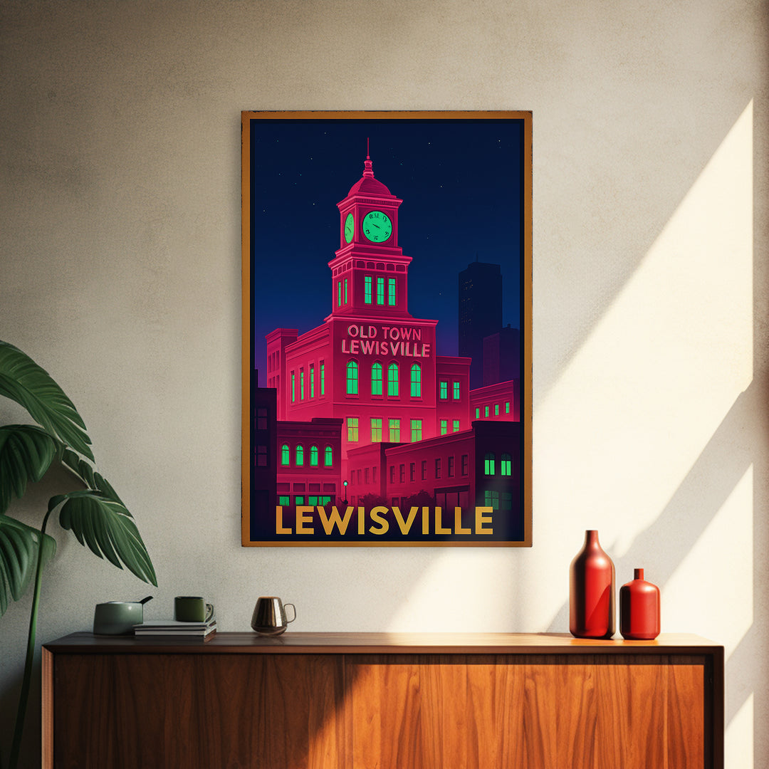 Lewisville Texas Travel Poster, Canvas Print, Cyberpunk Style City Art, Lewisville Travel Art, Modern Wall Decor, Eclectic Wall Decor
