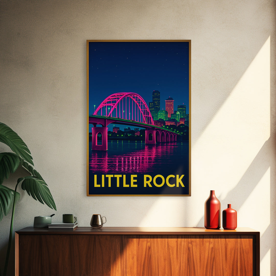Little Rock Arkansas Travel Poster, Canvas Print, Neon Cityscape Wall Art, Little Rock Wall Art, Travel Prints, Vintage City Art, Poster Art