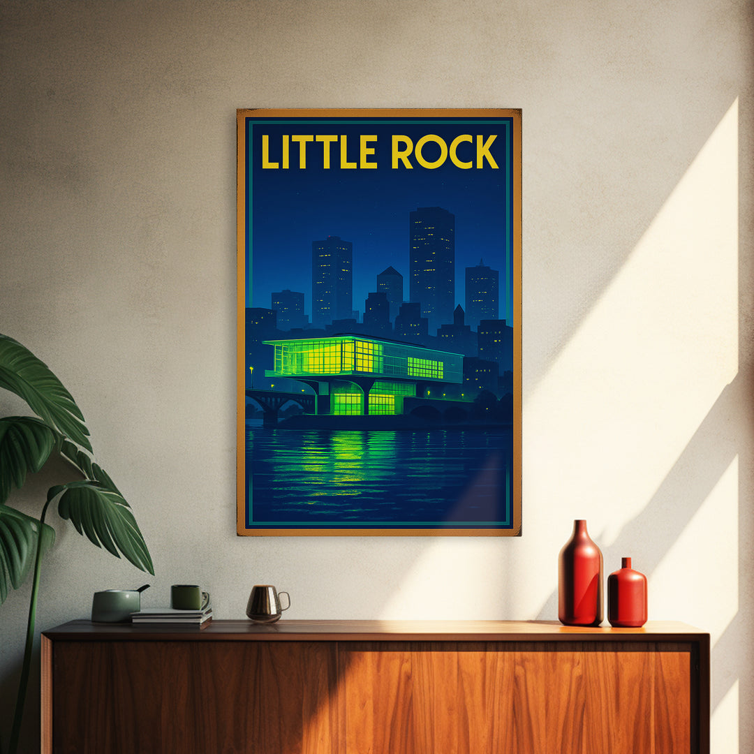 Little Rock Travel Poster, Canvas Print, Retro Neon Travel Art, Little Rock Travel Art, Wanderlust Decor, City Art Print, Gift For Travelers