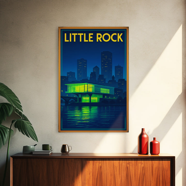 Little Rock Travel Poster, Canvas Print, Retro Neon Travel Art, Little Rock Travel Art, Wanderlust Decor, City Art Print, Gift For Travelers