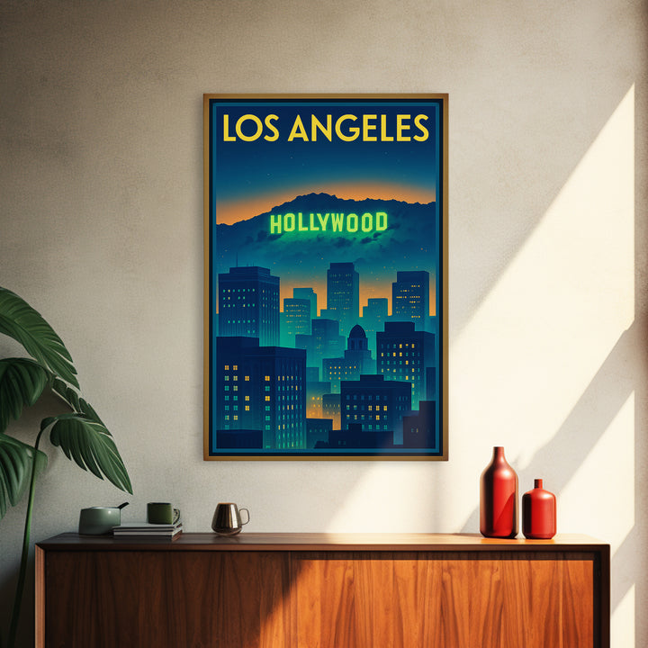 Los Angeles California Travel Poster, Canvas Print, Cyberpunk Style City Art, Los Angeles Travel Art, Retro Travel Print, Wall Decor