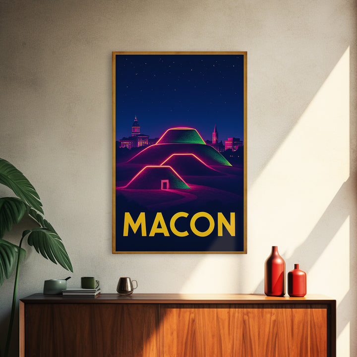 Macon Georgia Travel Poster, Canvas Print, Retro Neon Travel Art, Macon Art Print, Eclectic Wall Decor, Wanderlust Decor, Home Office Decor