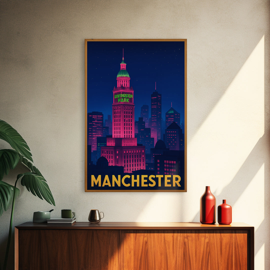 Manchester New Hampshire Travel Poster, Canvas Print, Neon Skyline Art Wall Art, Manchester Art Print, Travel Wall Art, City Travel Prints